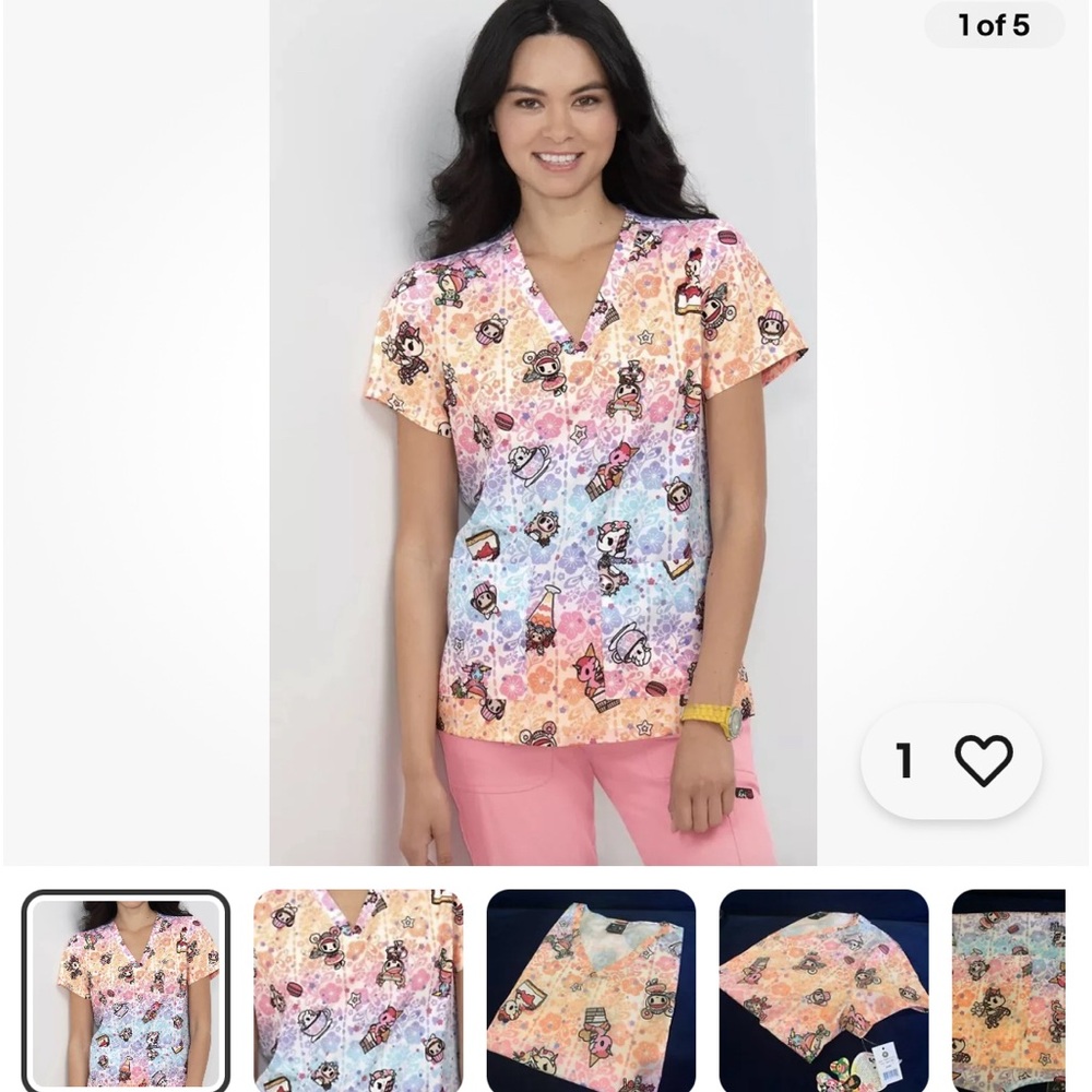 Tokidoki by koi Leslie Women's 2-Pocket Print Scrub Top New